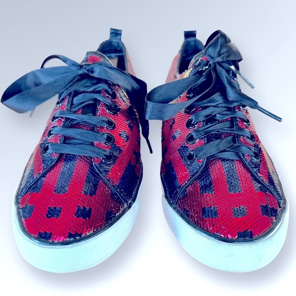 COACH WOMENS PLAID SHOES SNEAKERS WILLA TARTAN SEQUINS SZ 8.5 - Picture 3 of 14